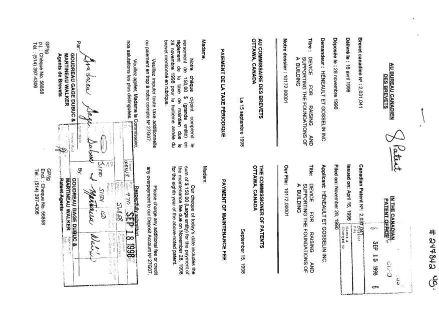 Document de brevet canadien 2031041. Taxes 19971215. Image 1 de 1