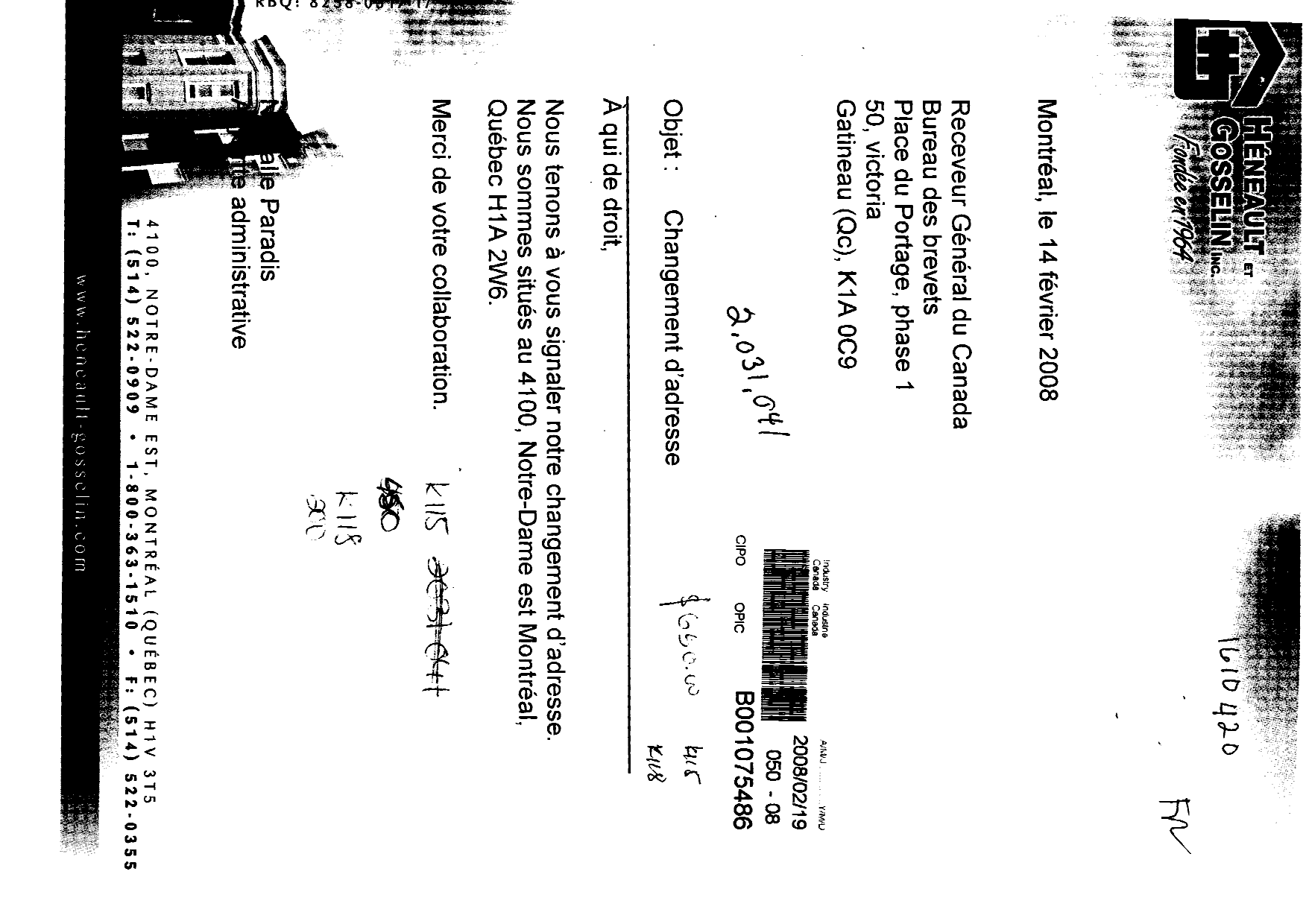 Canadian Patent Document 2031041. Fees 20071219. Image 1 of 2