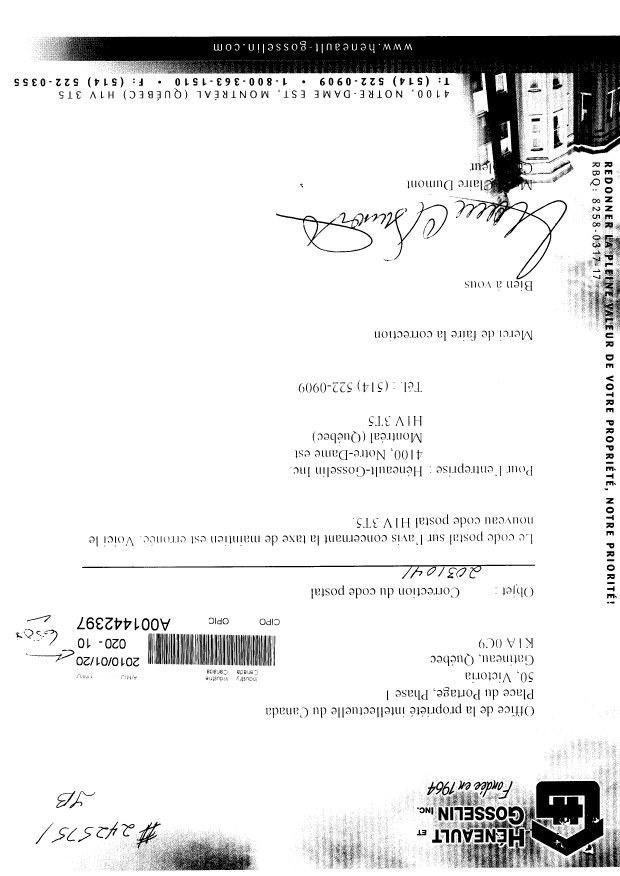 Document de brevet canadien 2031041. Taxes 20091220. Image 1 de 1