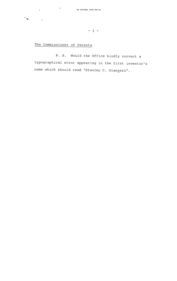 Canadian Patent Document 2032862. Prosecution Correspondence 19910814. Image 2 of 2