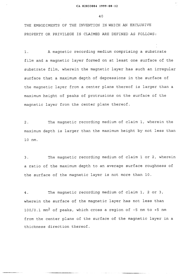Document de brevet canadien 2033004. Revendications 19990812. Image 1 de 4