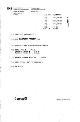 Canadian Patent Document 2033543. Cover Page 19940709. Image 1 of 1