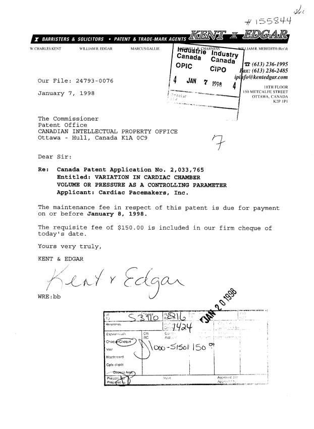 Document de brevet canadien 2033765. Taxes 19980107. Image 1 de 1