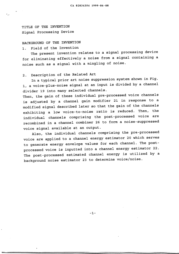 Document de brevet canadien 2034354. Description 19990608. Image 1 de 27