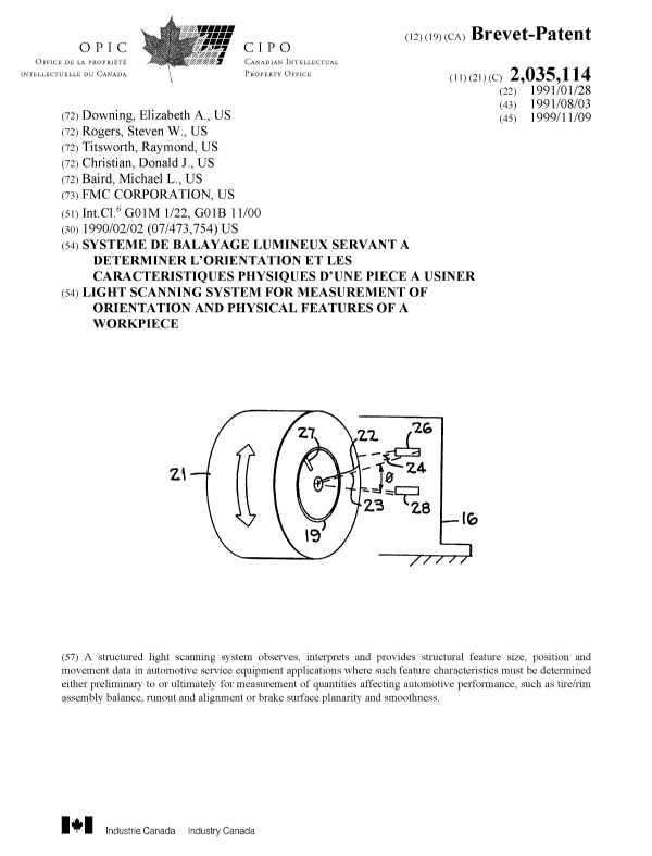 Document de brevet canadien 2035114. Page couverture 19991101. Image 1 de 1