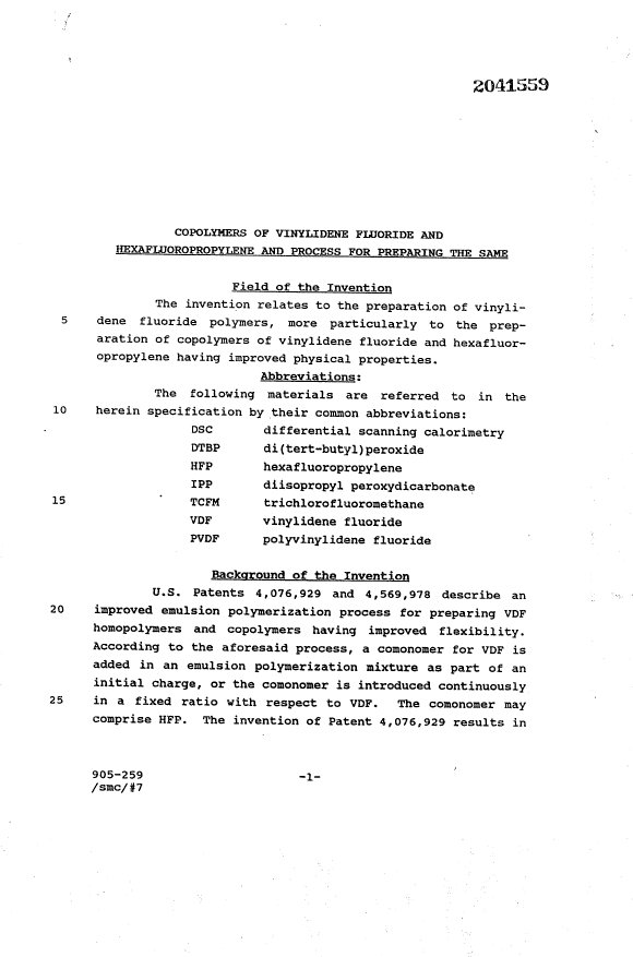 Canadian Patent Document 2041559. Description 19940112. Image 1 of 24
