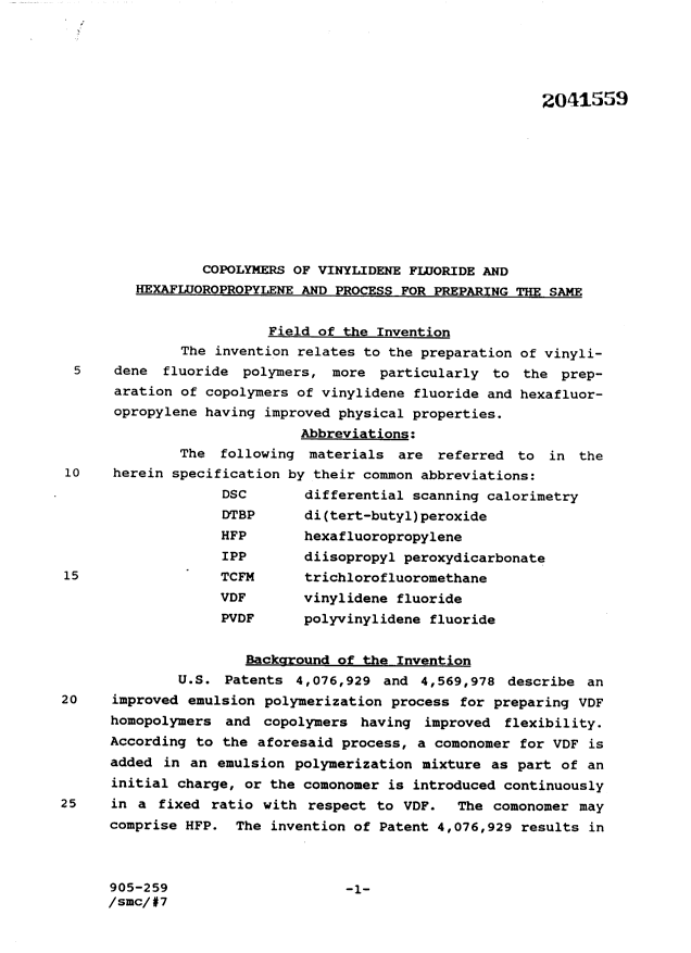 Canadian Patent Document 2041559. Description 19970107. Image 1 of 24