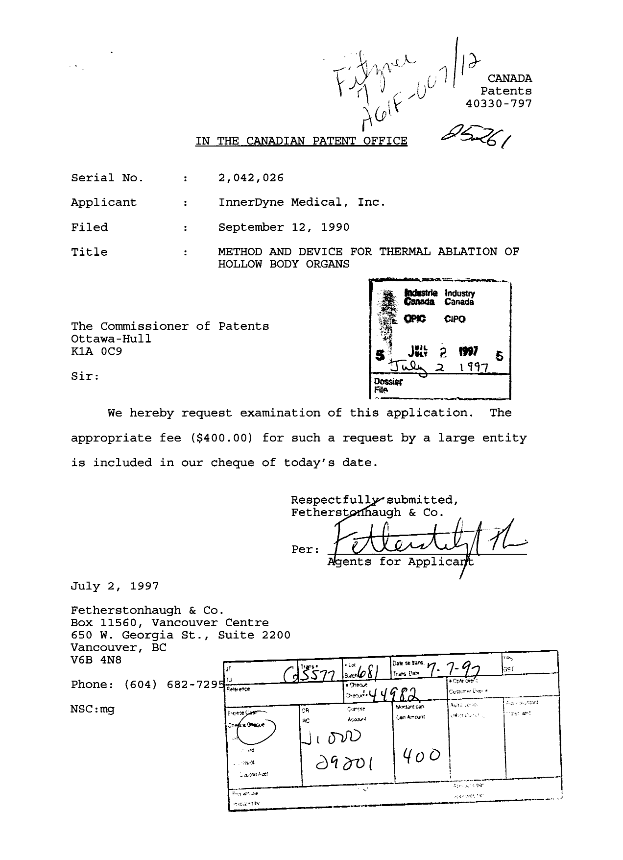 Canadian Patent Document 2042026. Prosecution-Amendment 19970702. Image 1 of 1