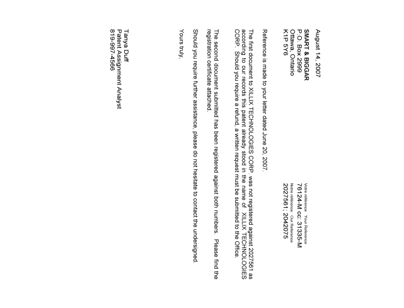 Canadian Patent Document 2042075. Correspondence 20070814. Image 1 of 1