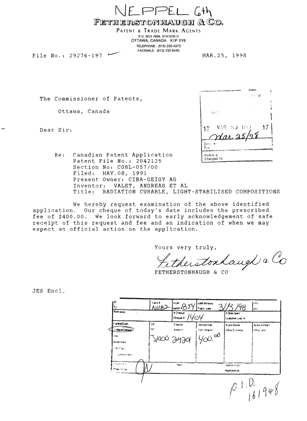 Canadian Patent Document 2042125. Prosecution-Amendment 19971225. Image 1 of 1