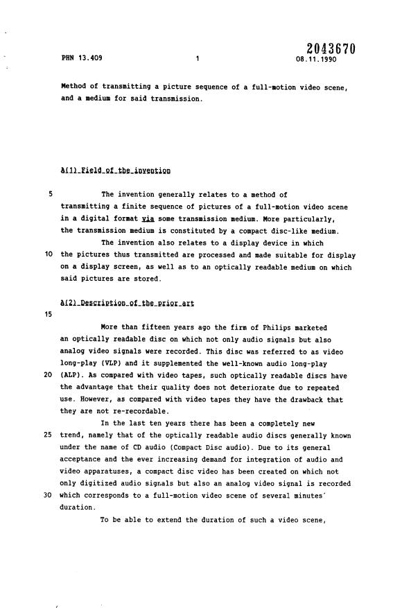 Document de brevet canadien 2043670. Description 19940226. Image 1 de 12