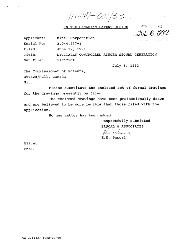 Canadian Patent Document 2044437. Prosecution-Amendment 19911208. Image 1 of 1