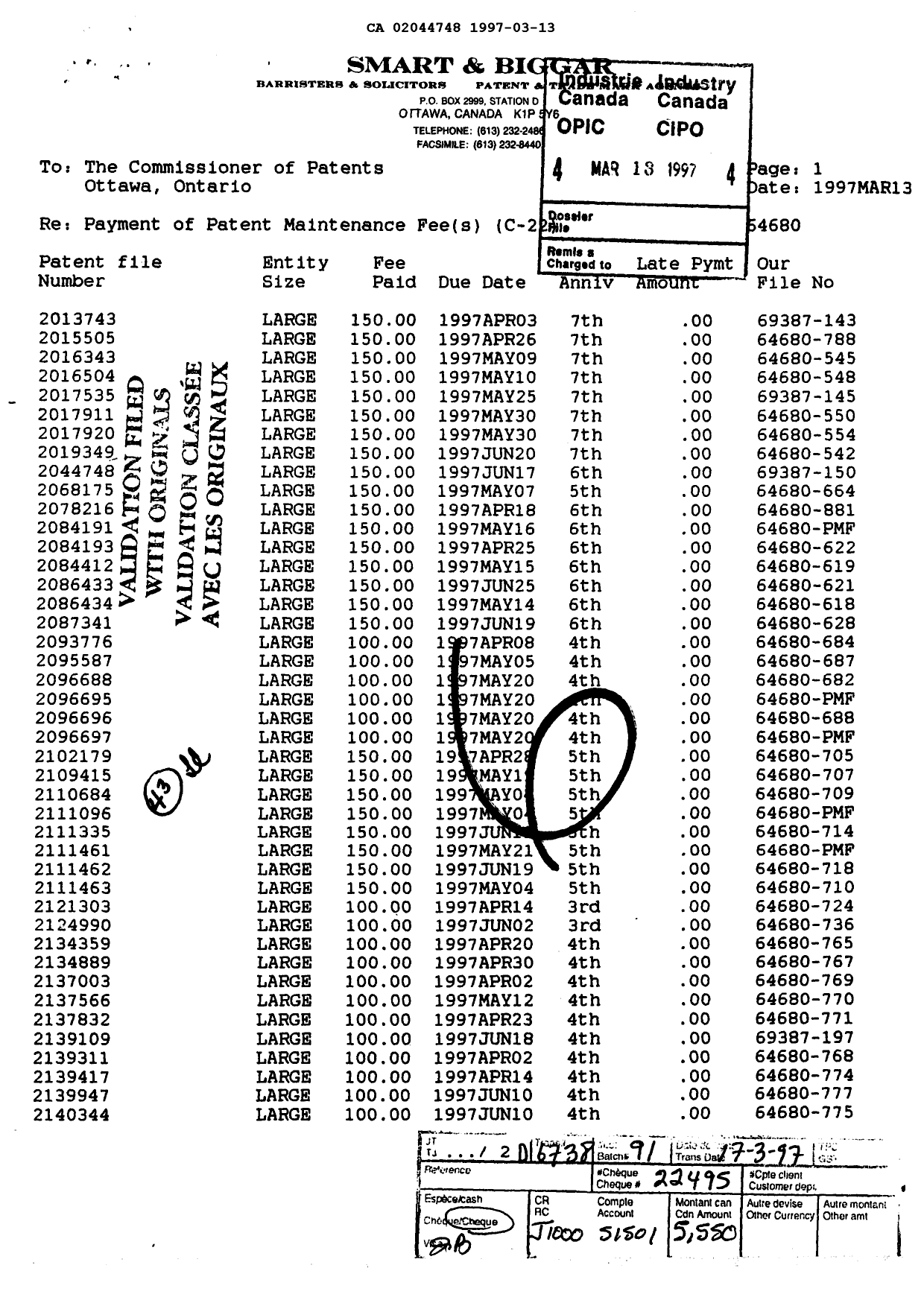 Document de brevet canadien 2044748. Taxes 19970313. Image 1 de 1