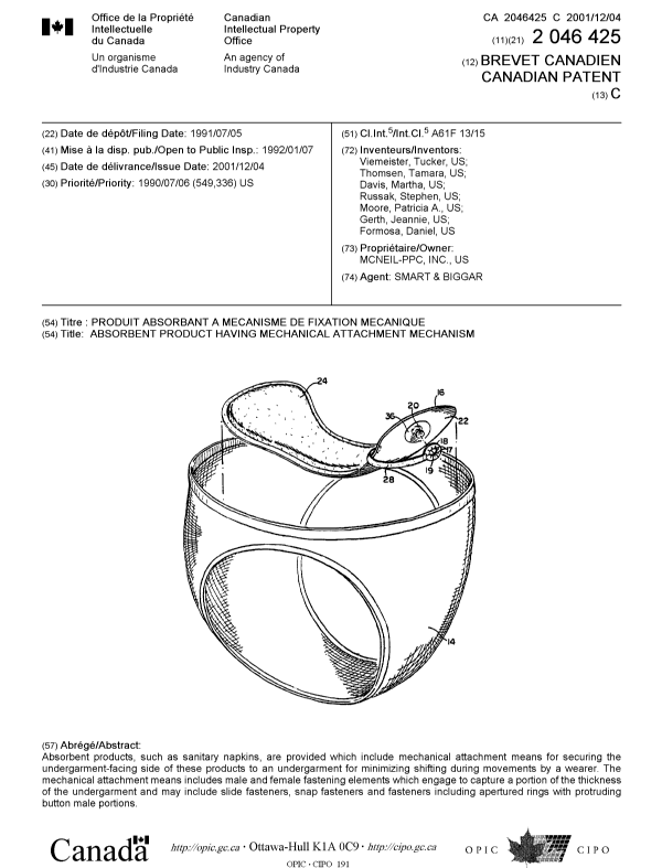 Document de brevet canadien 2046425. Page couverture 20011101. Image 1 de 1
