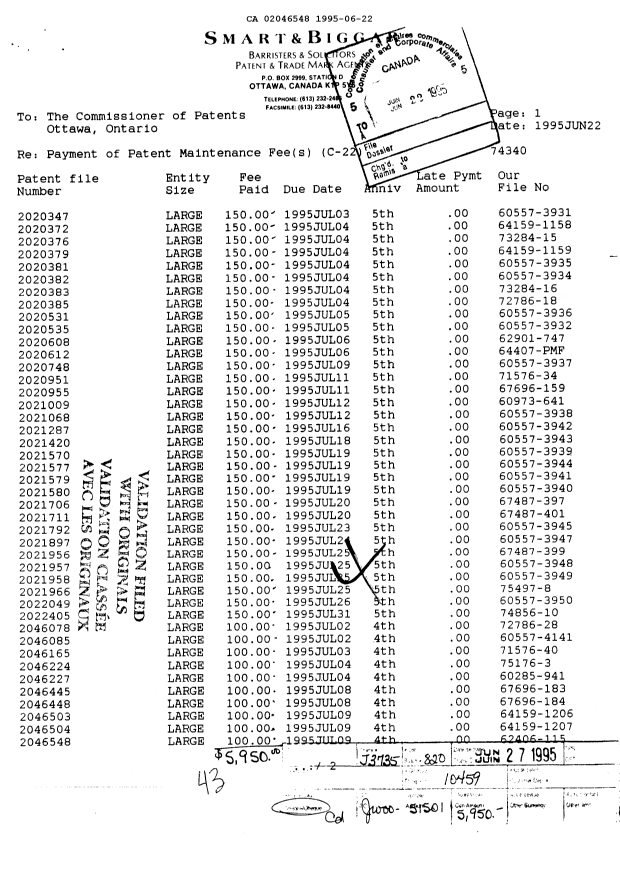 Document de brevet canadien 2046548. Taxes 19950622. Image 1 de 1