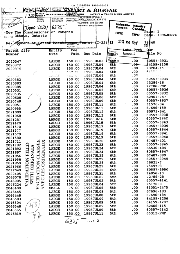 Document de brevet canadien 2046548. Taxes 19960624. Image 1 de 1