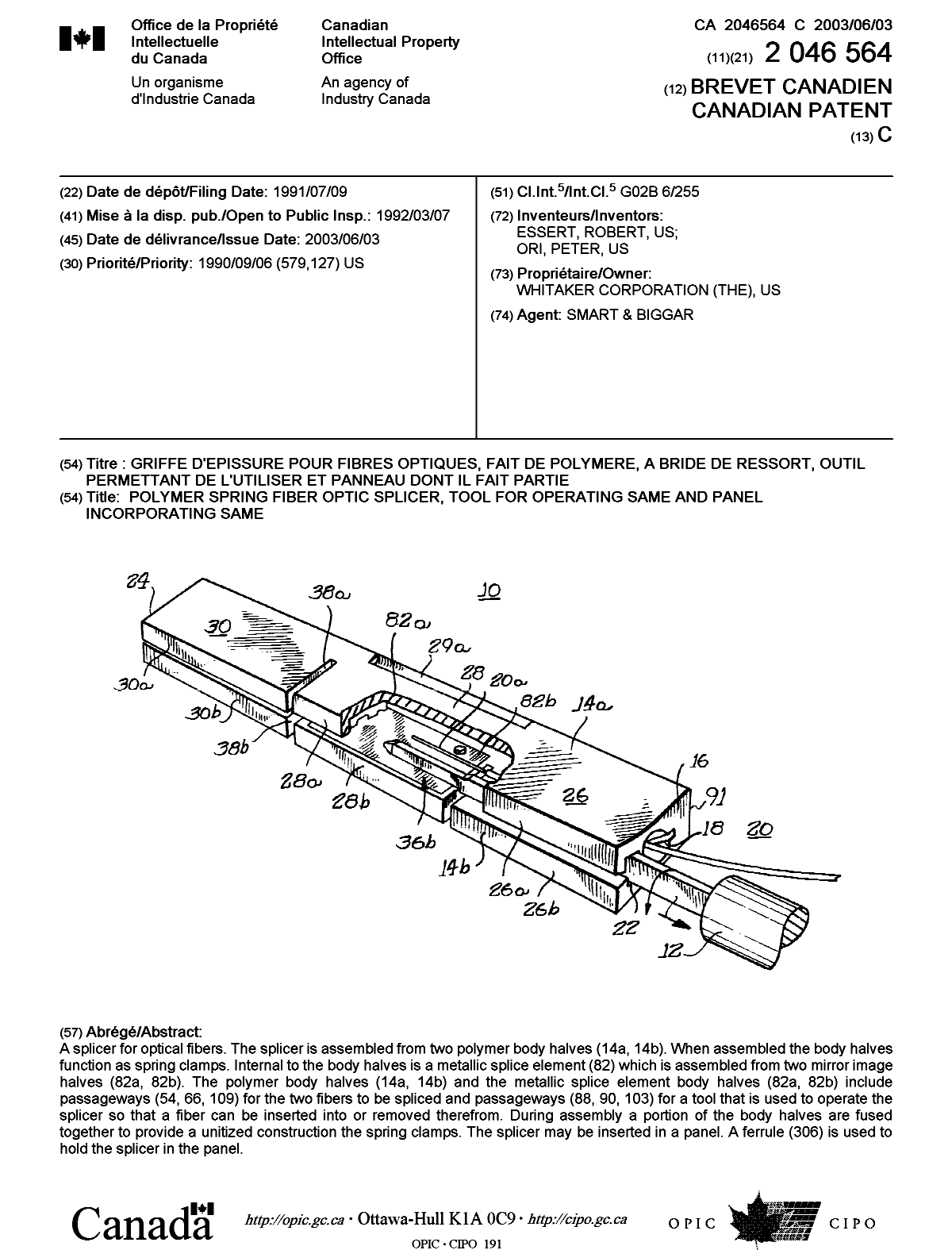 Canadian Patent Document 2046564. Cover Page 20030429. Image 1 of 1
