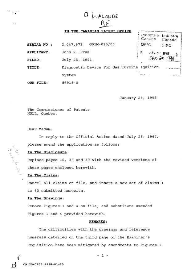 Canadian Patent Document 2047873. Prosecution-Amendment 19971220. Image 1 of 11
