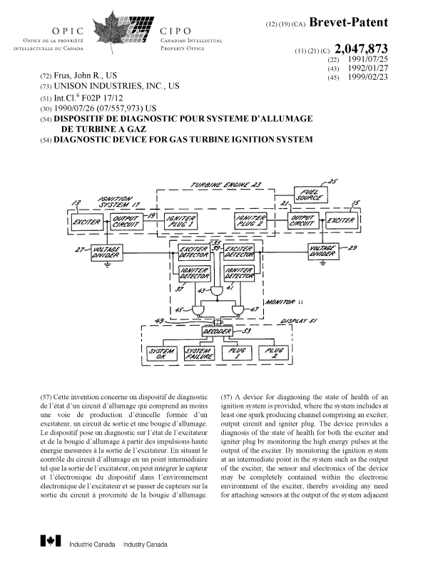 Document de brevet canadien 2047873. Page couverture 19981212. Image 1 de 2
