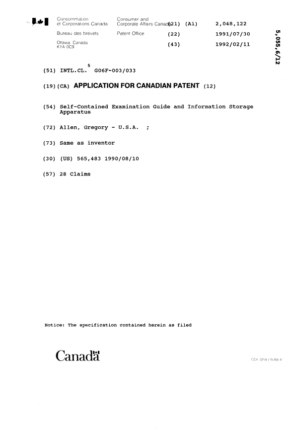 Document de brevet canadien 2048122. Page couverture 19920211. Image 1 de 1