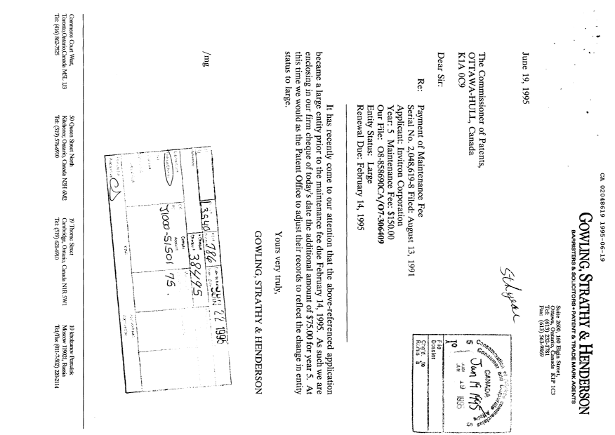 Document de brevet canadien 2048619. Taxes 19950619. Image 1 de 1
