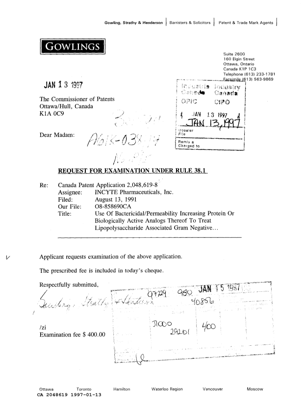 Canadian Patent Document 2048619. Prosecution-Amendment 19961213. Image 1 of 1