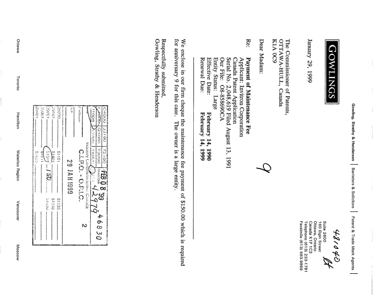 Document de brevet canadien 2048619. Taxes 19990129. Image 1 de 1
