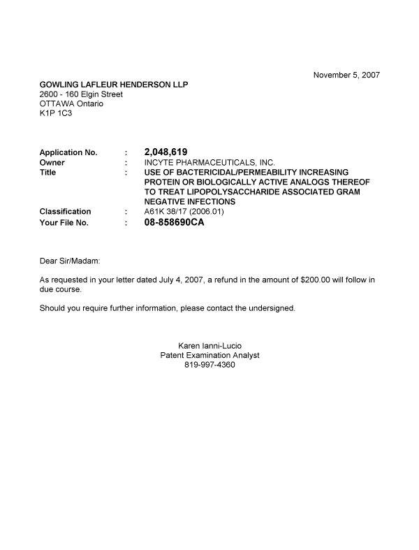 Canadian Patent Document 2048619. Prosecution-Amendment 20061205. Image 1 of 1