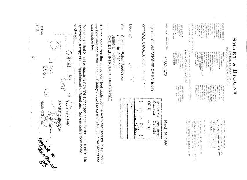 Canadian Patent Document 2049044. Correspondence 19970314. Image 1 of 5