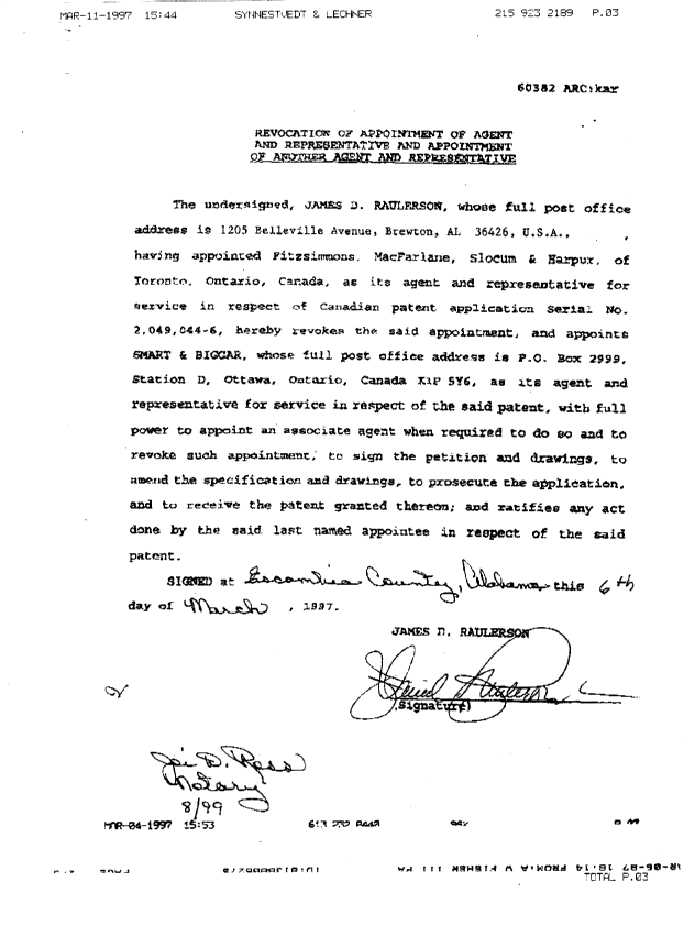 Canadian Patent Document 2049044. Correspondence 19970314. Image 2 of 5