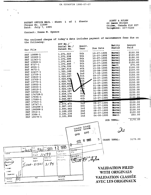 Document de brevet canadien 2049728. Taxes 19950707. Image 1 de 1