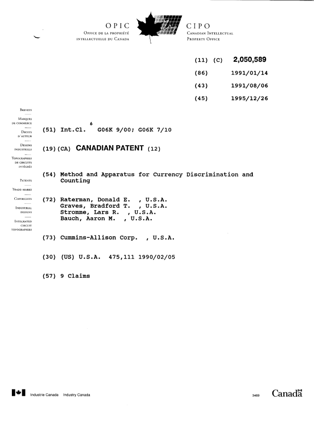 Document de brevet canadien 2050589. Page couverture 19951226. Image 1 de 1