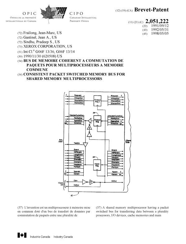 Canadian Patent Document 2051222. Cover Page 19980504. Image 1 of 2