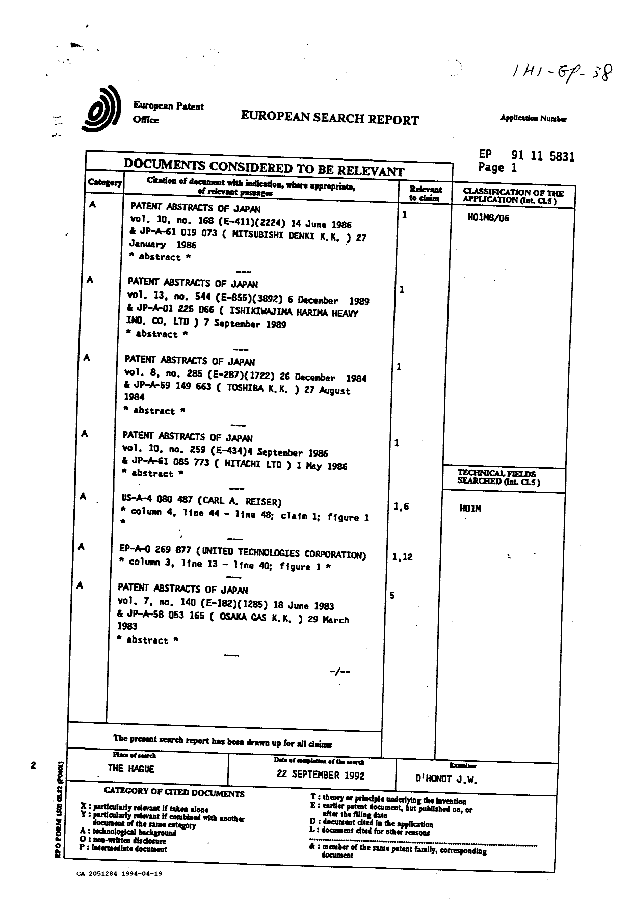 Canadian Patent Document 2051284. Prosecution-Amendment 19931219. Image 2 of 4