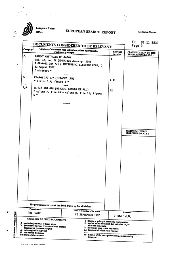 Canadian Patent Document 2051284. Prosecution-Amendment 19931219. Image 3 of 4