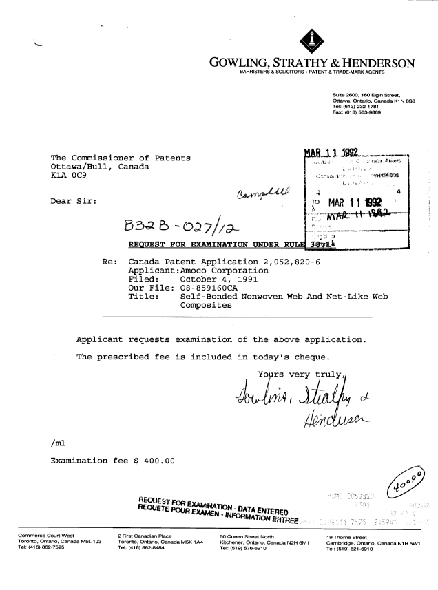 Canadian Patent Document 2052820. Prosecution-Amendment 19911211. Image 1 of 2