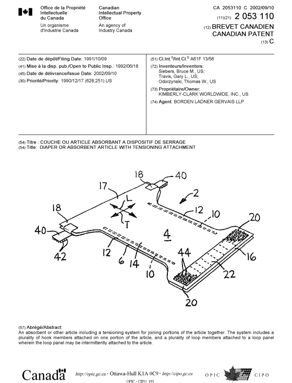 Document de brevet canadien 2053110. Page couverture 20020806. Image 1 de 1