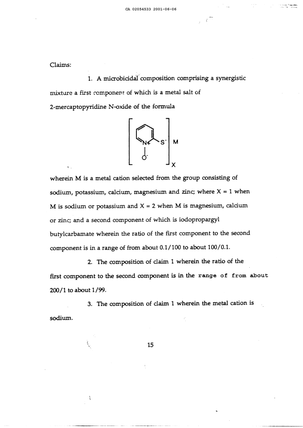 Canadian Patent Document 2054533. Claims 20010606. Image 1 of 4