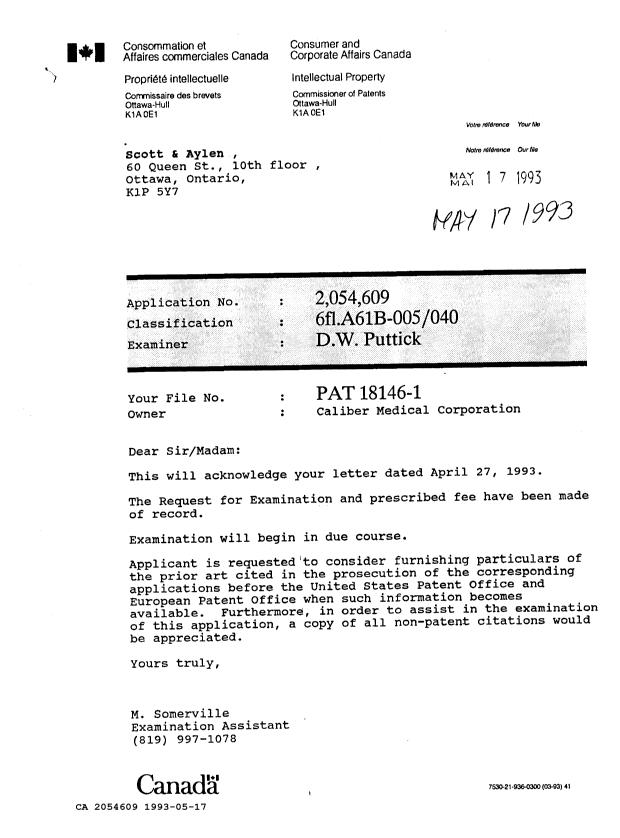 Canadian Patent Document 2054609. Correspondence 19921217. Image 1 of 1