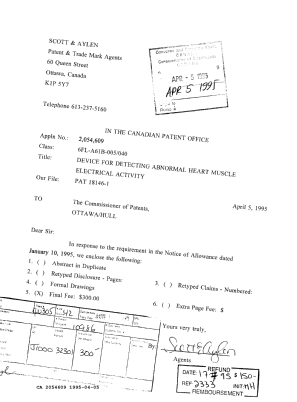 Document de brevet canadien 2054609. Correspondance 19941205. Image 1 de 1