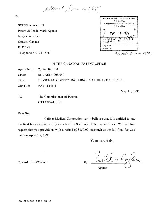 Canadian Patent Document 2054609. Correspondence 19941211. Image 1 of 1