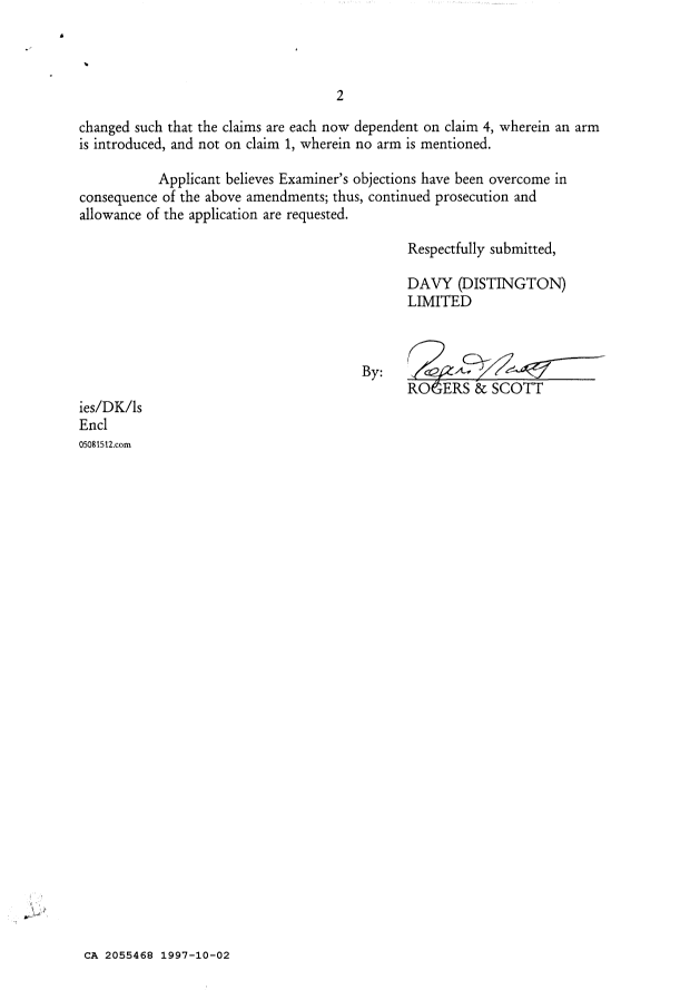 Canadian Patent Document 2055468. Prosecution Correspondence 19971002. Image 2 of 2