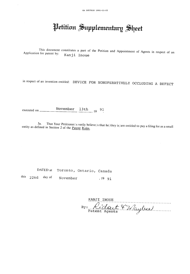 Canadian Patent Document 2057018. National Entry Request 19911122. Image 4 of 4