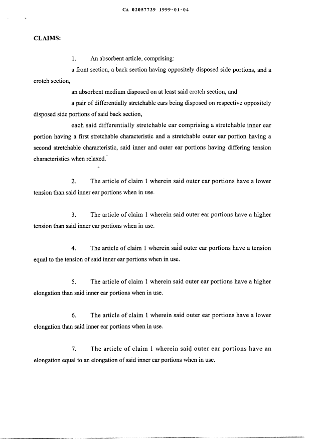 Document de brevet canadien 2057739. Revendications 19981204. Image 1 de 7