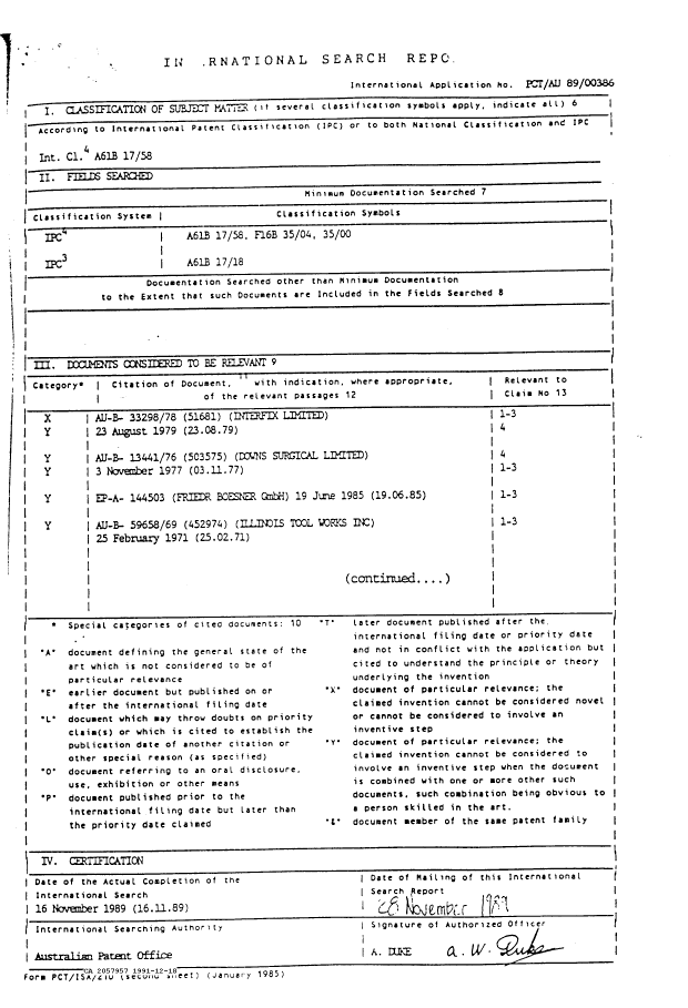 Document de brevet canadien 2057957. Rapport d'examen préliminaire international 19911218. Image 1 de 3