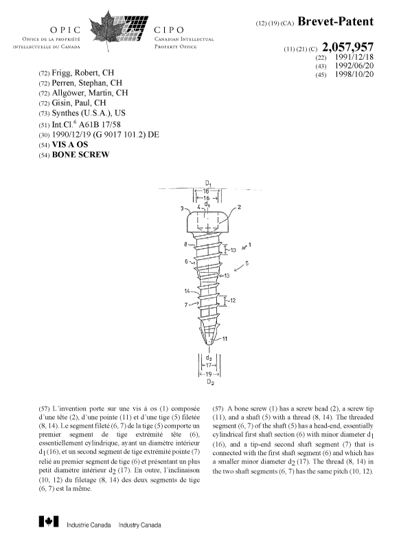 Document de brevet canadien 2057957. Page couverture 19981016. Image 1 de 1