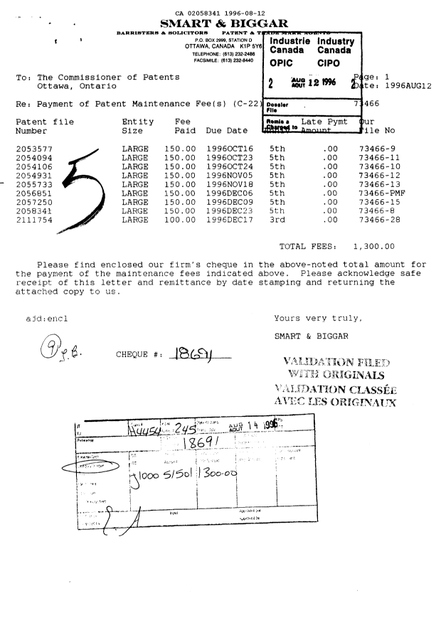 Document de brevet canadien 2058341. Taxes 19960812. Image 1 de 1