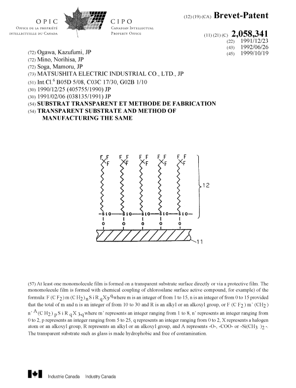 Canadian Patent Document 2058341. Cover Page 19991008. Image 1 of 1