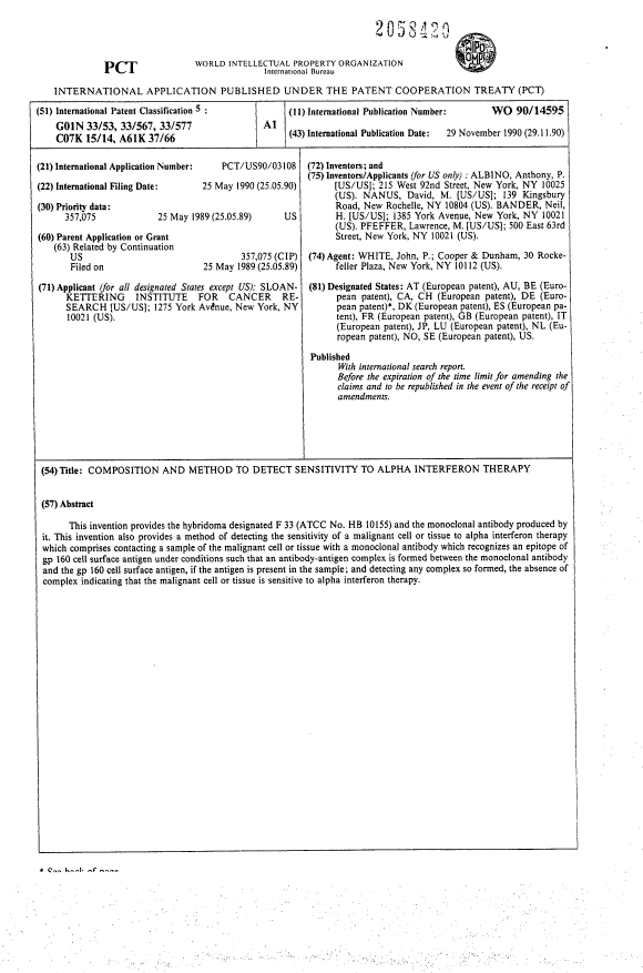 Canadian Patent Document 2058420. Abstract 19901126. Image 1 of 1