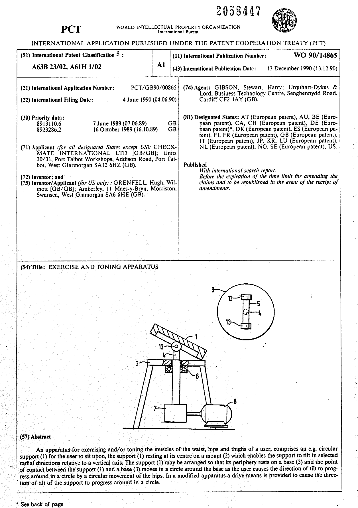Canadian Patent Document 2058447. Abstract 19891208. Image 1 of 1
